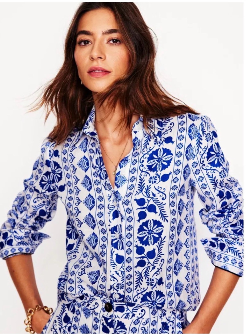 Boden Sienna Blue and White Printed Button-Up Shirt